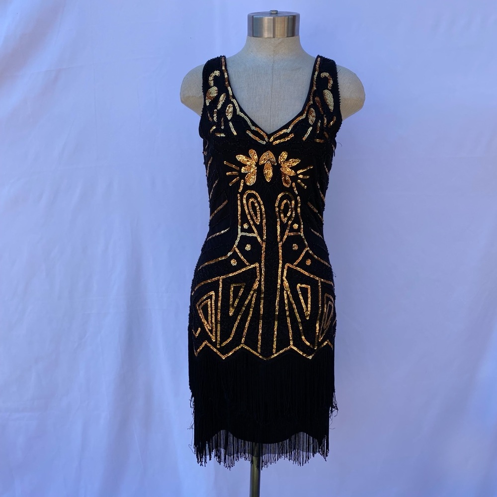 Babeyond black and gold sequin dress size XS